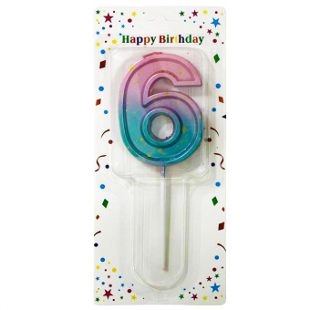 Купить Свеча-цифра в торт «6» с градиентом и золотой поталью 7 см оптом